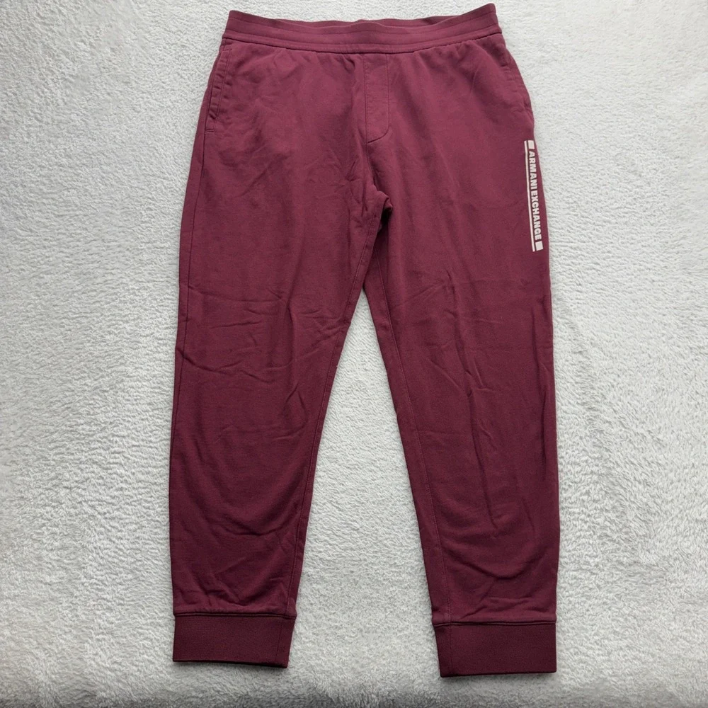Armani Exchange Mens Burgundy Logo Joggers Sweatpants XM001266 Size L‎
